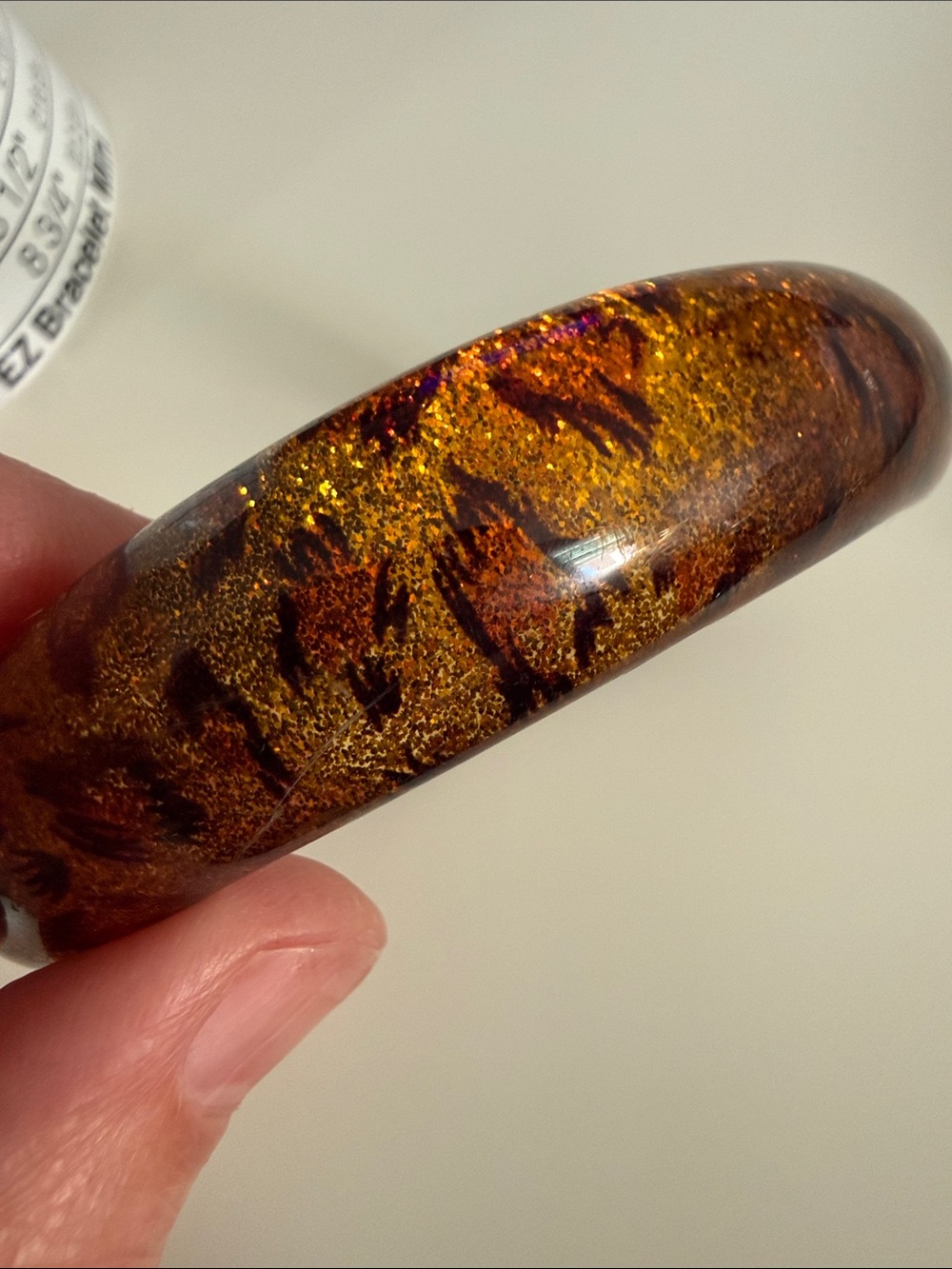Vintage lucite acrylic bangle bracelet Brown Gold leopard print & glitter 80’s - Picture 13 of 16